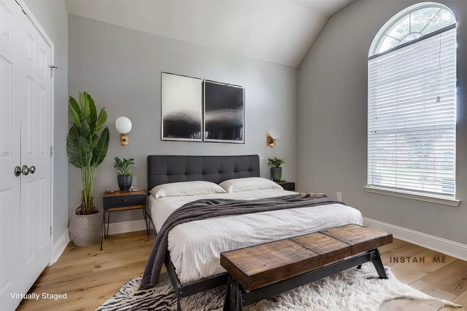 After Virtually Staged Bedroom in Industrial Style